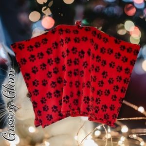 GROOVY GLAM Handmade Plush Poncho Black Paw Prints on Red